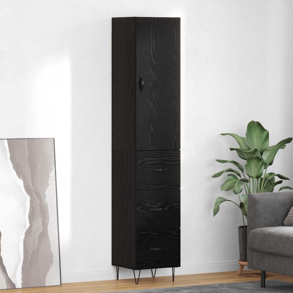 Highboard met lade Zwart Eiken 34,5 x 34 x 90 cm Bewerkt hout is nu te koop bij PeponiXL, paradijselijk wonen!
