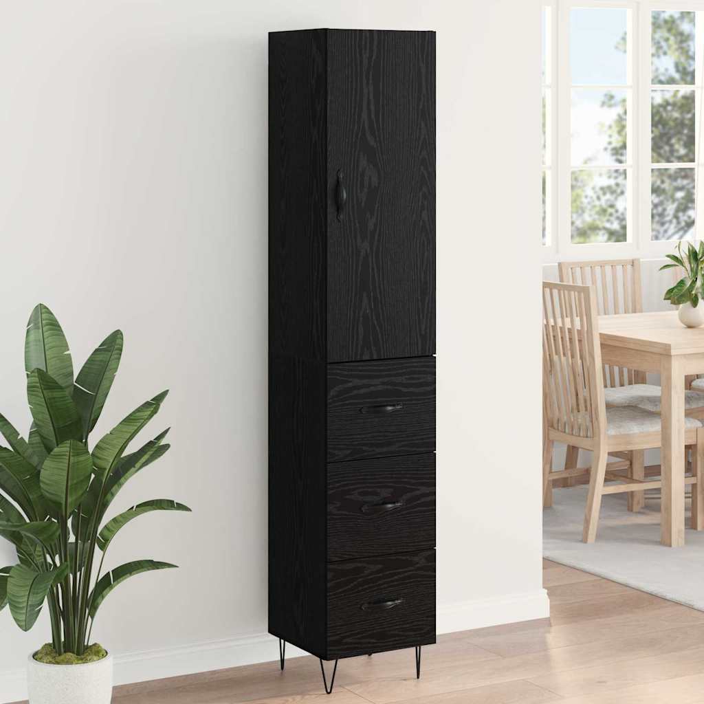 Highboard met lade Zwart Eiken 34,5 x 34 x 90 cm Bewerkt hout is nu te koop bij PeponiXL, paradijselijk wonen!