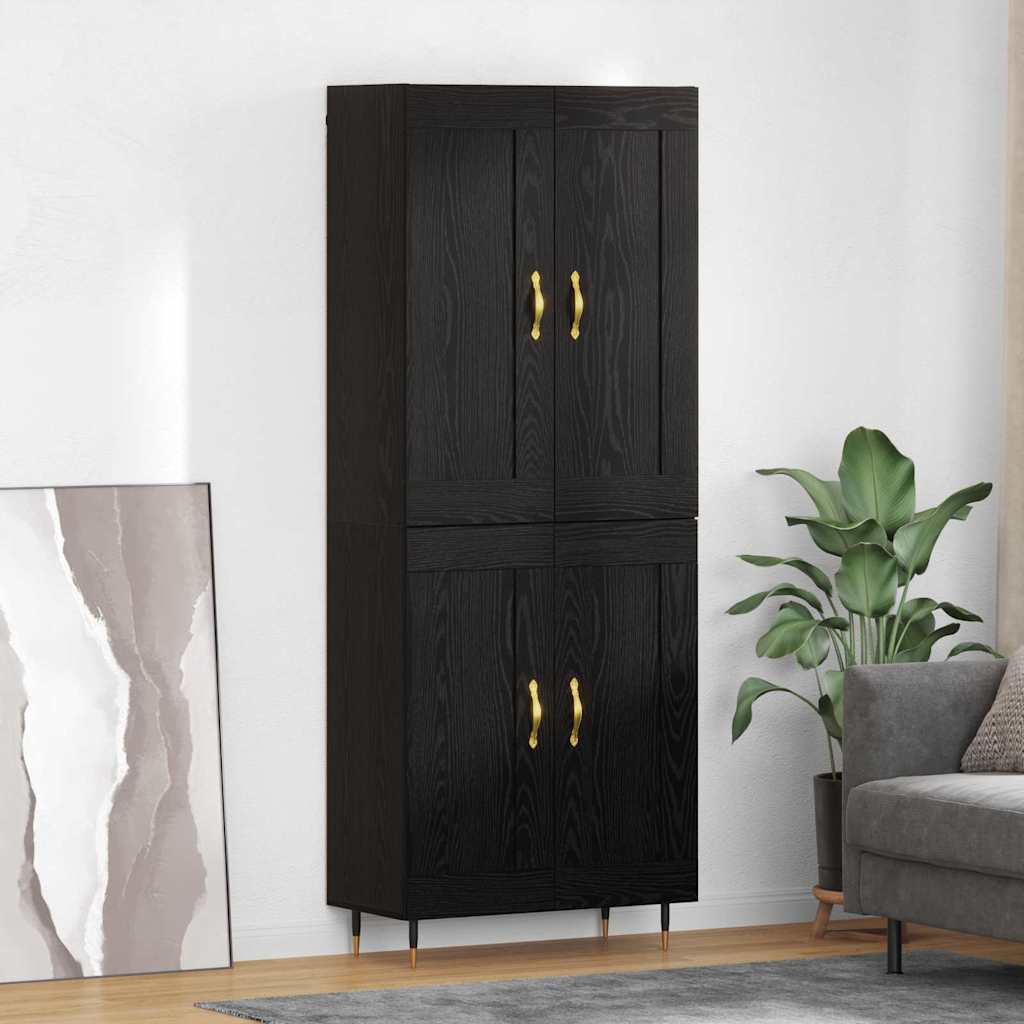 Highboard Zwart Eiken 69,5 x 34 x 90 cm Bewerkt hout is nu te koop bij PeponiXL, paradijselijk wonen!