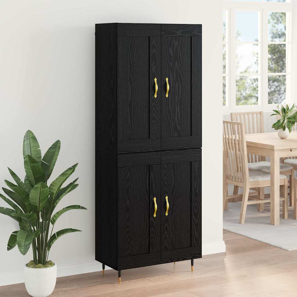 Highboard Zwart Eiken 69,5 x 34 x 90 cm Bewerkt hout is nu te koop bij PeponiXL, paradijselijk wonen!