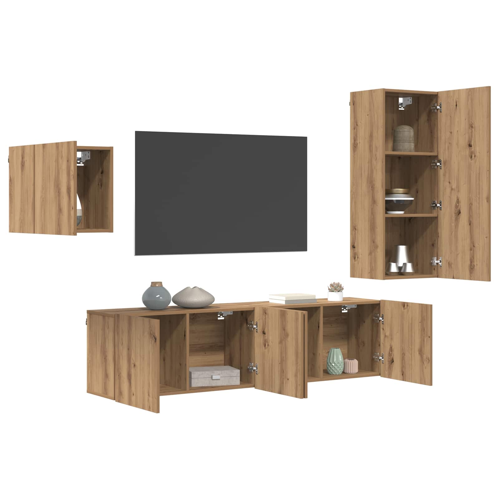 TV-kast Wandgemonteerd 4 pcs Artisan Eiken Bewerkt hout is nu te koop bij PeponiXL, paradijselijk wonen!