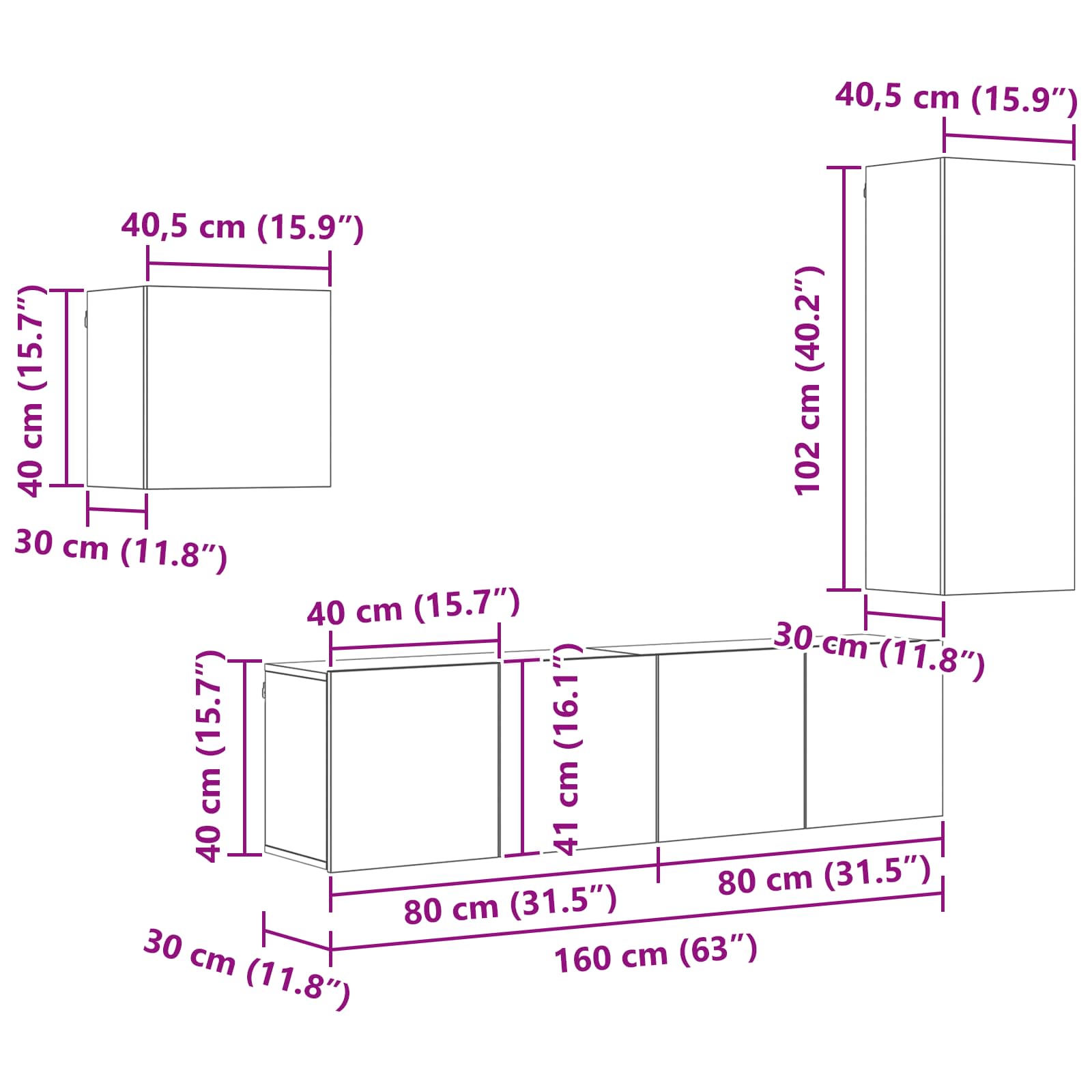 TV-kast Wandgemonteerd 4 pcs Artisan Eiken Bewerkt hout is nu te koop bij PeponiXL, paradijselijk wonen!