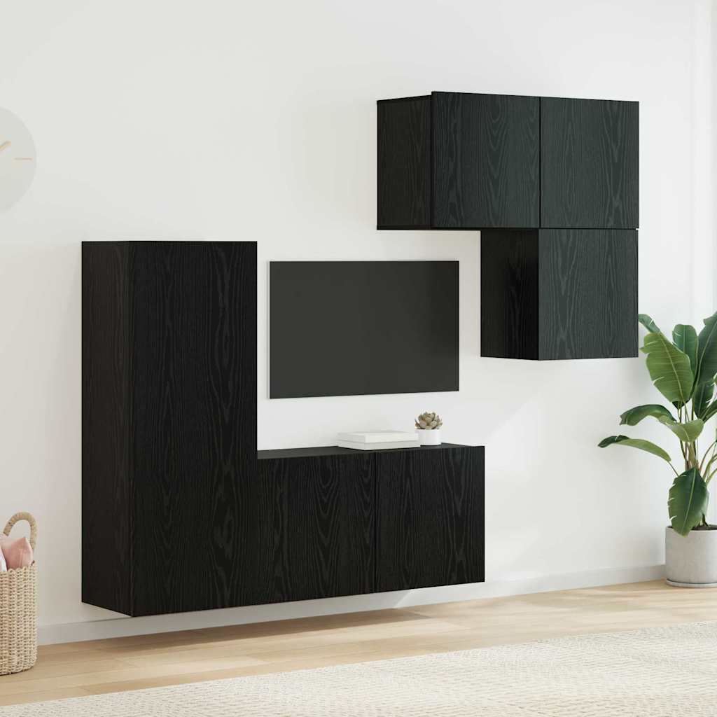 TV-kast Wandgemonteerd 4 pcs Zwart Eiken Bewerkt hout is nu te koop bij PeponiXL, paradijselijk wonen!