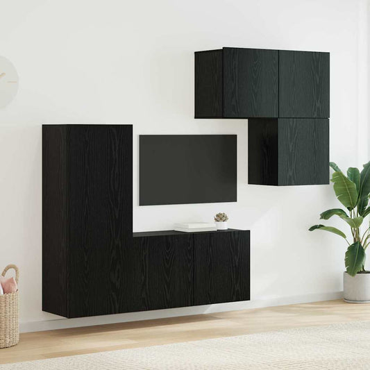TV-kast Wandgemonteerd 4 pcs Zwart Eiken Bewerkt hout is nu te koop bij PeponiXL, paradijselijk wonen!
