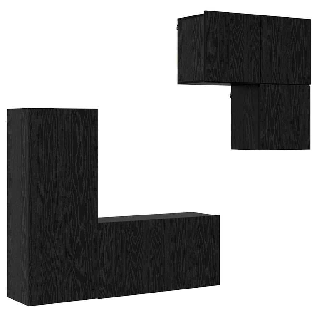 TV-kast Wandgemonteerd 4 pcs Zwart Eiken Bewerkt hout is nu te koop bij PeponiXL, paradijselijk wonen!