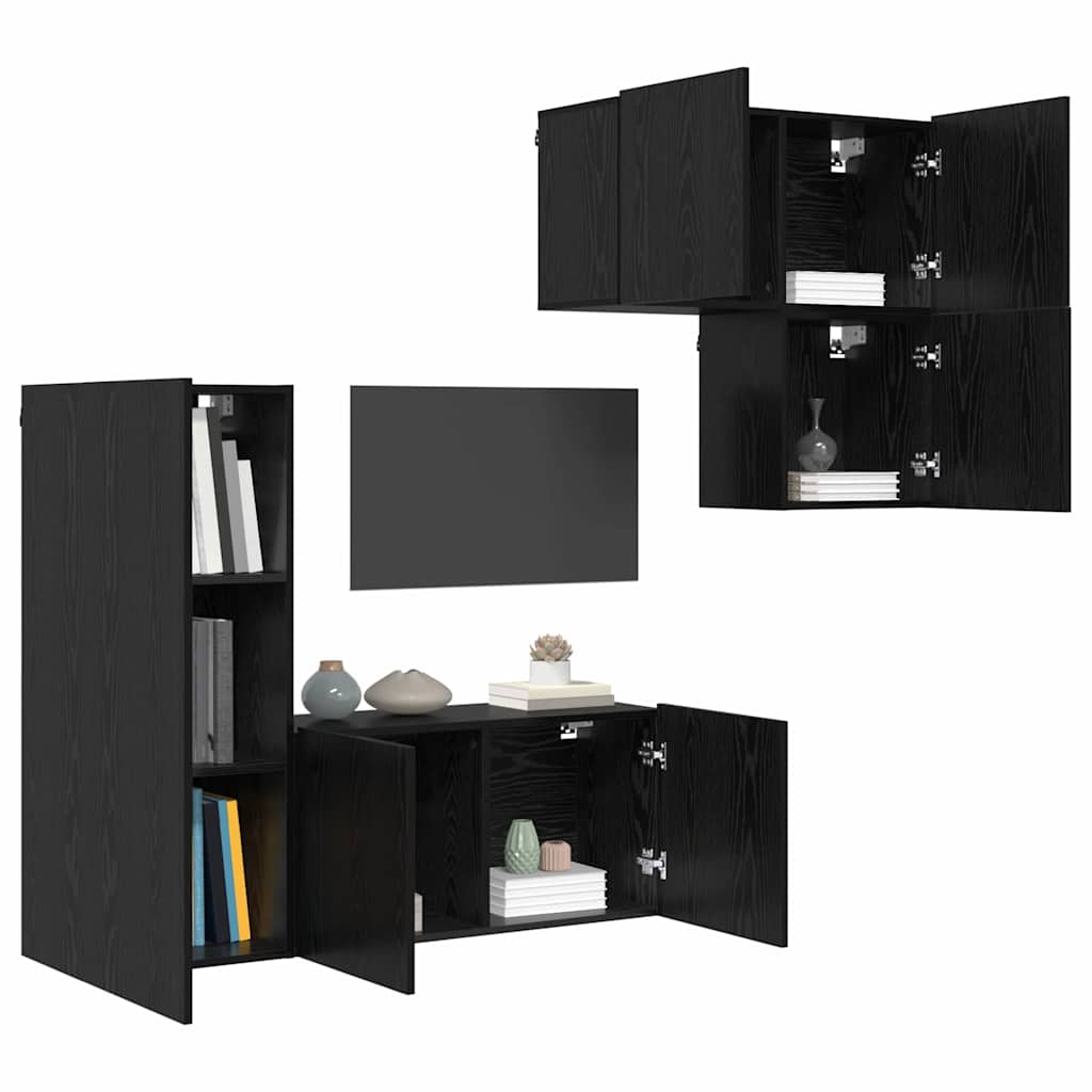 TV-kast Wandgemonteerd 4 pcs Zwart Eiken Bewerkt hout is nu te koop bij PeponiXL, paradijselijk wonen!