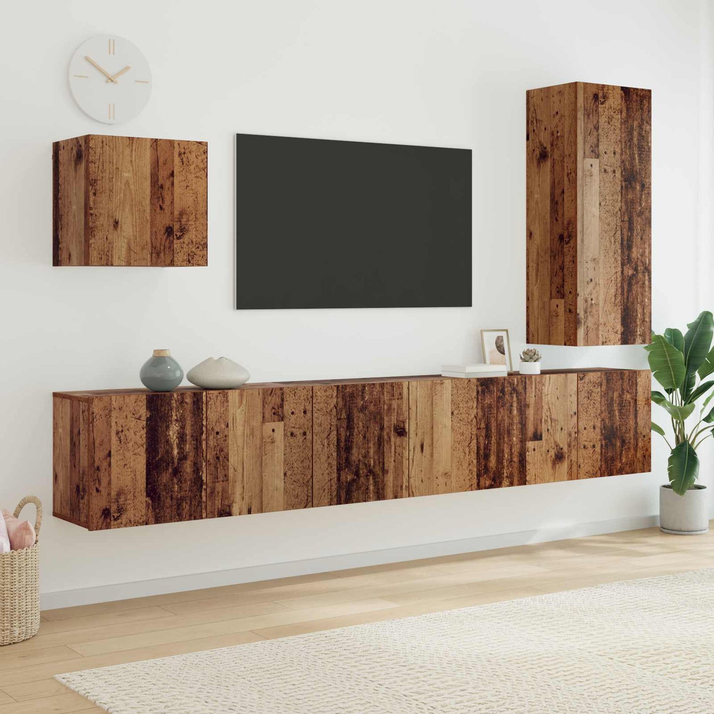 TV-wandmeubel Wandgemonteerd 5 pcs Oud Hout Bewerkt hout is nu te koop bij PeponiXL, paradijselijk wonen!