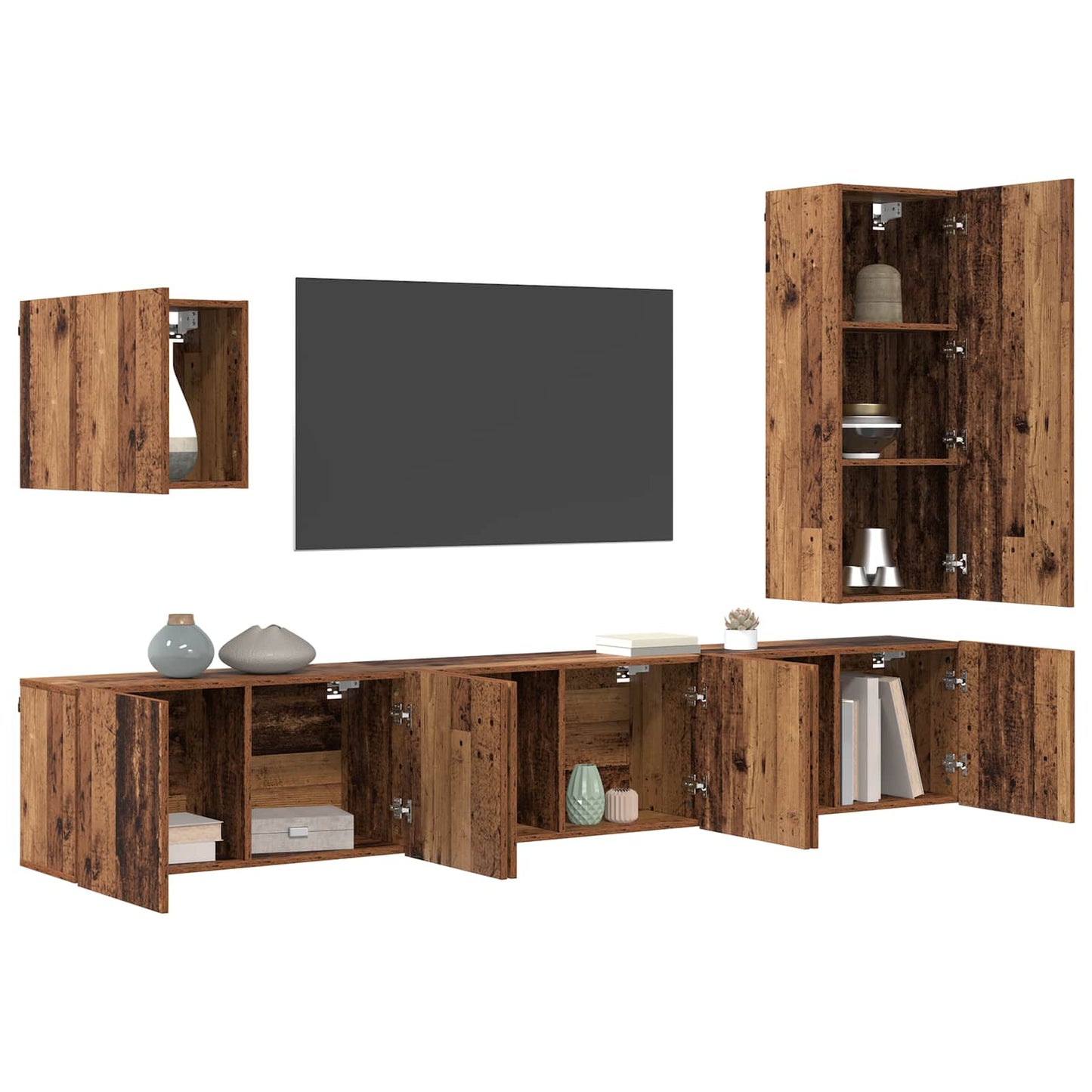 TV-wandmeubel Wandgemonteerd 5 pcs Oud Hout Bewerkt hout is nu te koop bij PeponiXL, paradijselijk wonen!