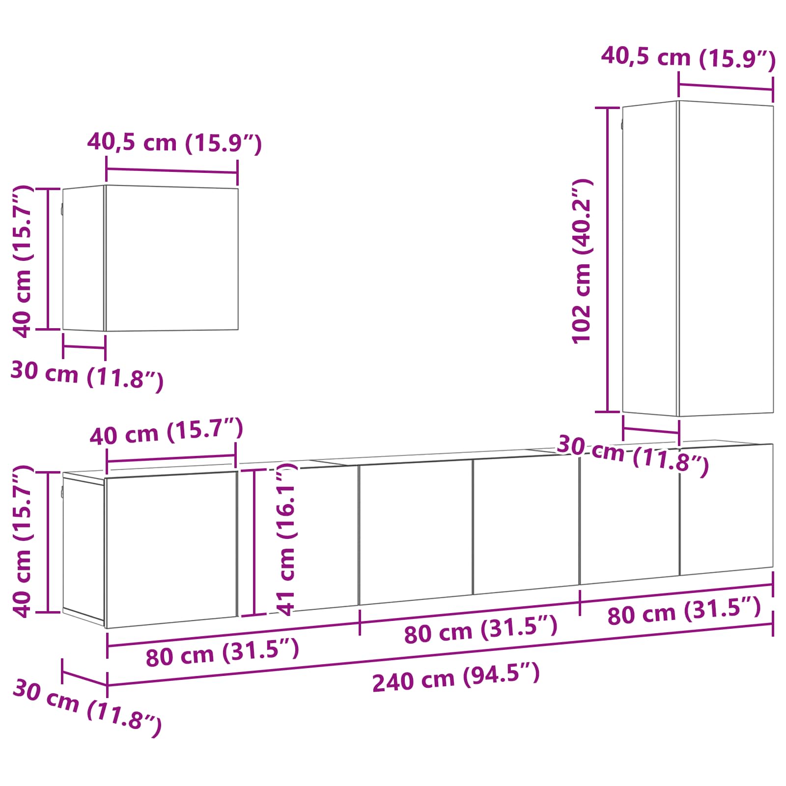 TV-wandmeubel Wandgemonteerd 5 pcs Oud Hout Bewerkt hout is nu te koop bij PeponiXL, paradijselijk wonen!