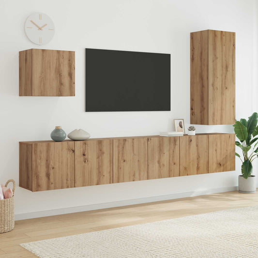 TV-wandmeubel Wandgemonteerd 5 pcs Artisan Eiken Bewerkt hout is nu te koop bij PeponiXL, paradijselijk wonen!