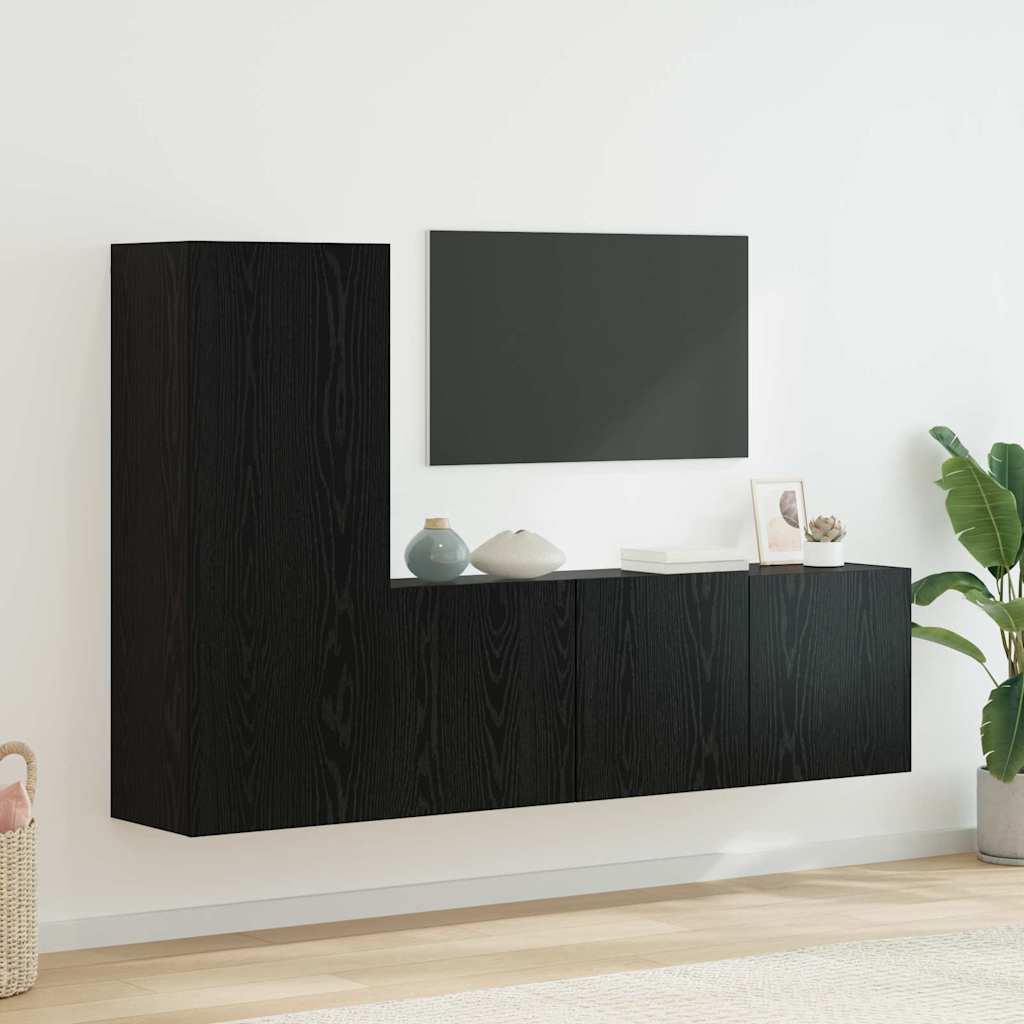 TV-wandmeubel Wandgemonteerd 5 pcs Zwart Eiken Bewerkt hout is nu te koop bij PeponiXL, paradijselijk wonen!