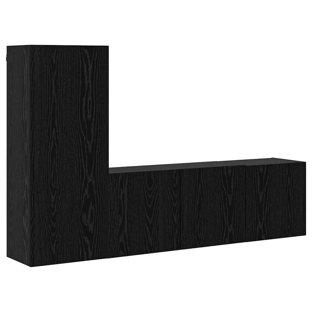 TV-wandmeubel Wandgemonteerd 5 pcs Zwart Eiken Bewerkt hout is nu te koop bij PeponiXL, paradijselijk wonen!