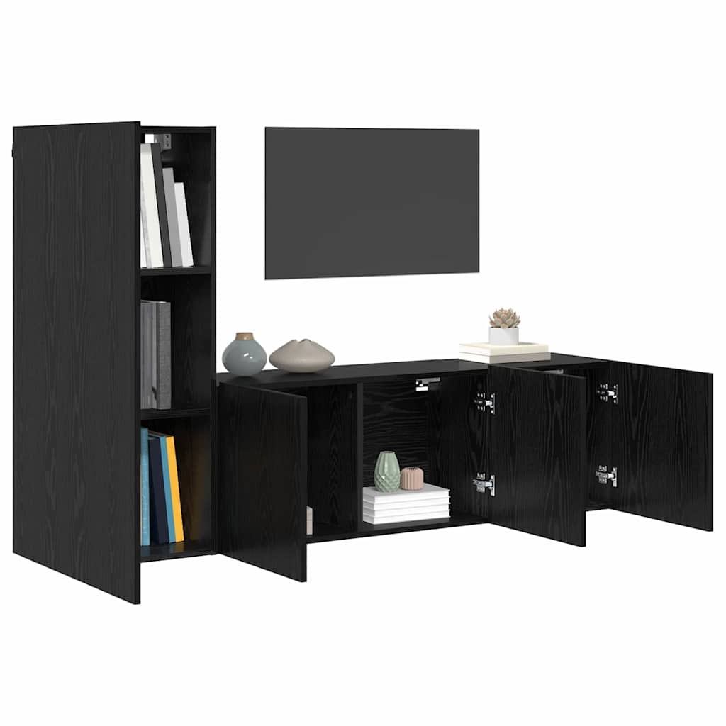 TV-wandmeubel Wandgemonteerd 5 pcs Zwart Eiken Bewerkt hout is nu te koop bij PeponiXL, paradijselijk wonen!