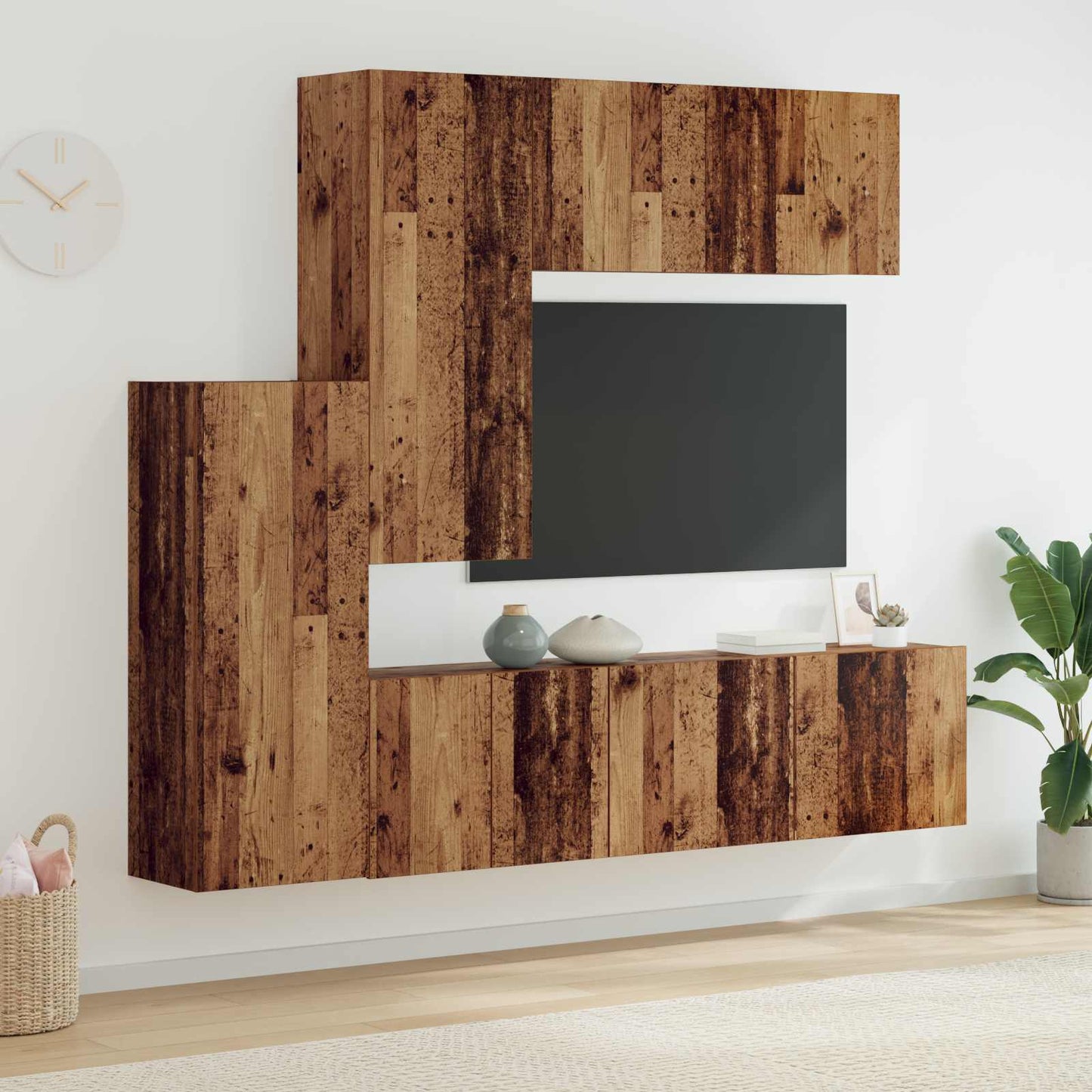 TV-wandmeubel Wandgemonteerd 5 pcs Oud Hout Bewerkt hout is nu te koop bij PeponiXL, paradijselijk wonen!