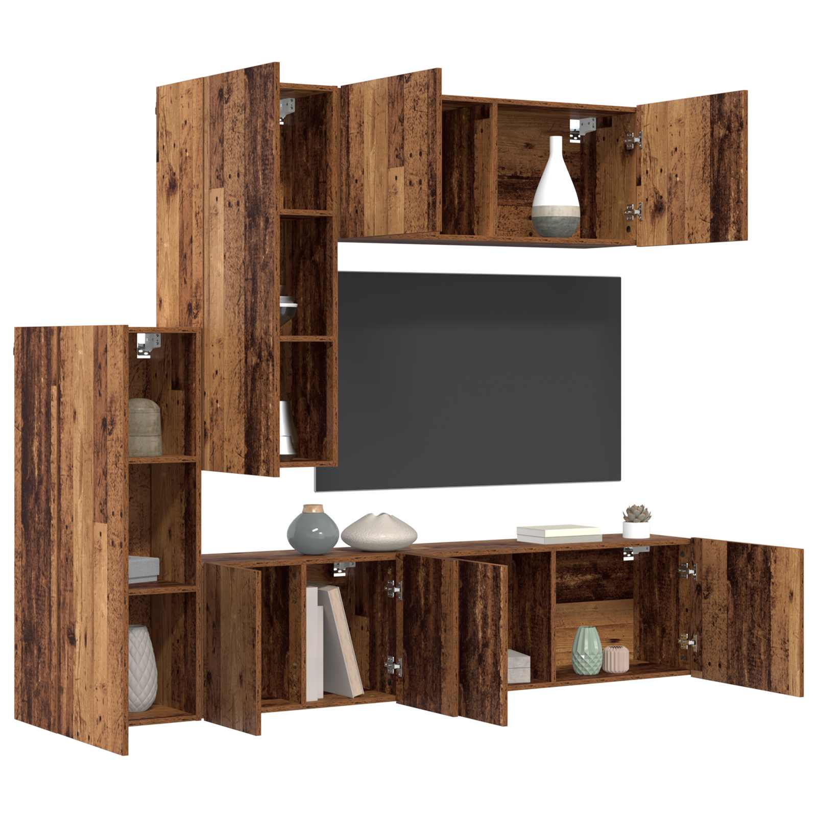 TV-wandmeubel Wandgemonteerd 5 pcs Oud Hout Bewerkt hout is nu te koop bij PeponiXL, paradijselijk wonen!