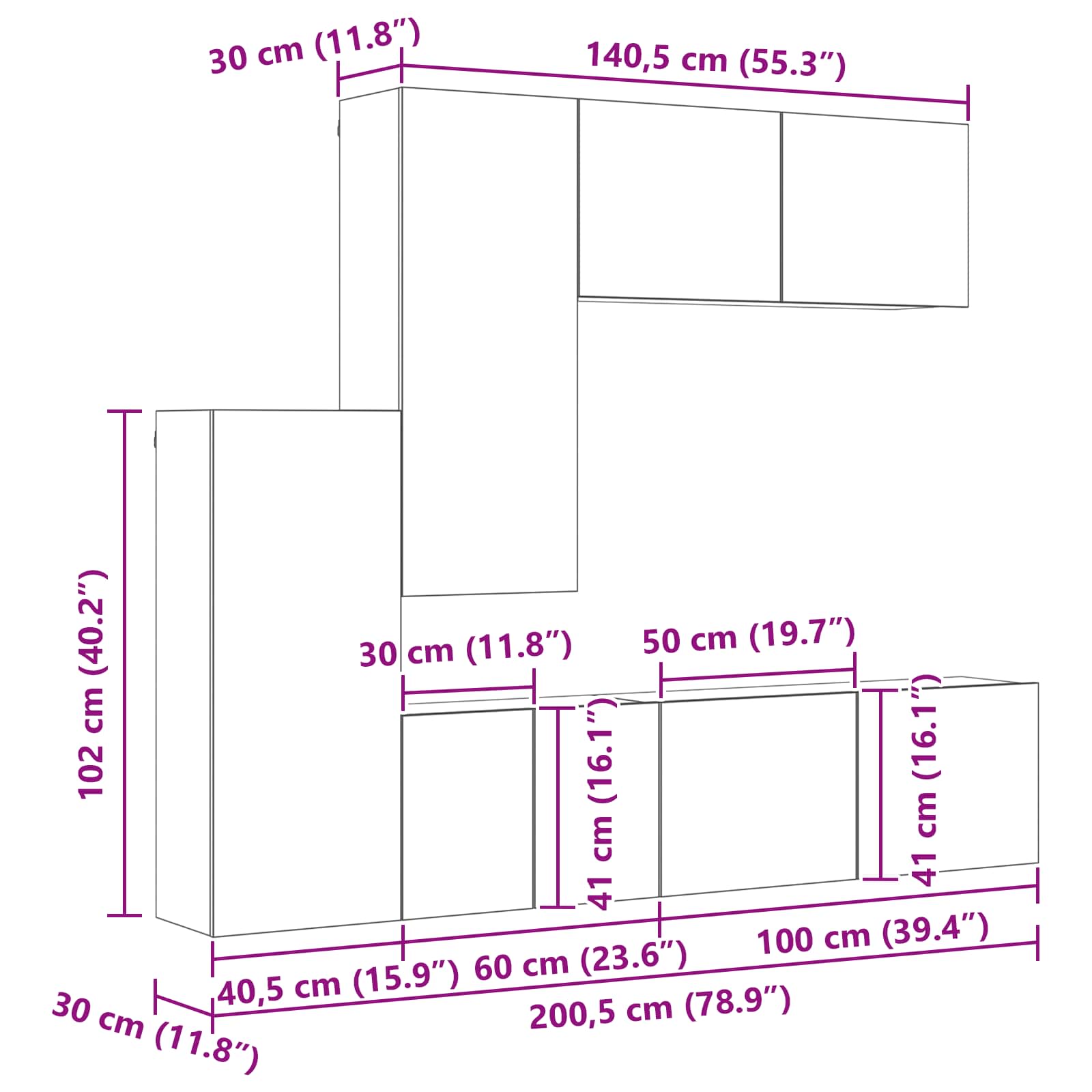 TV-wandmeubel Wandgemonteerd 5 pcs Oud Hout Bewerkt hout is nu te koop bij PeponiXL, paradijselijk wonen!