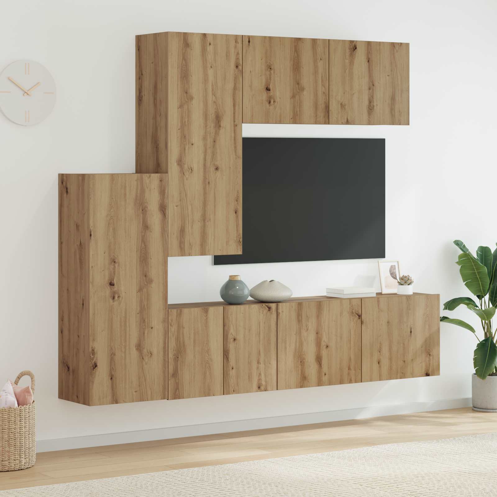 TV-wandmeubel Wandgemonteerd 5 pcs Artisan Eiken Bewerkt hout is nu te koop bij PeponiXL, paradijselijk wonen!