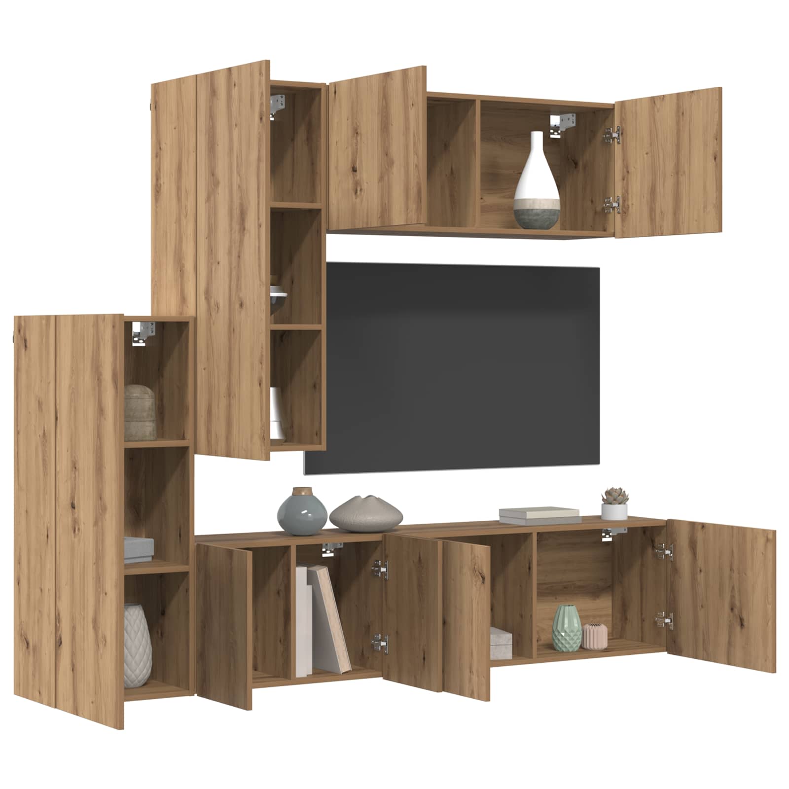 TV-wandmeubel Wandgemonteerd 5 pcs Artisan Eiken Bewerkt hout is nu te koop bij PeponiXL, paradijselijk wonen!