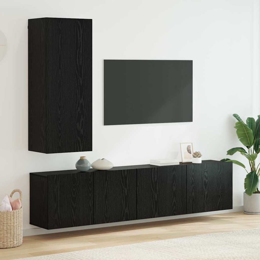 TV-wandmeubel Wandgemonteerd 5 pcs Zwart eiken Bewerkt hout is nu te koop bij PeponiXL, paradijselijk wonen!