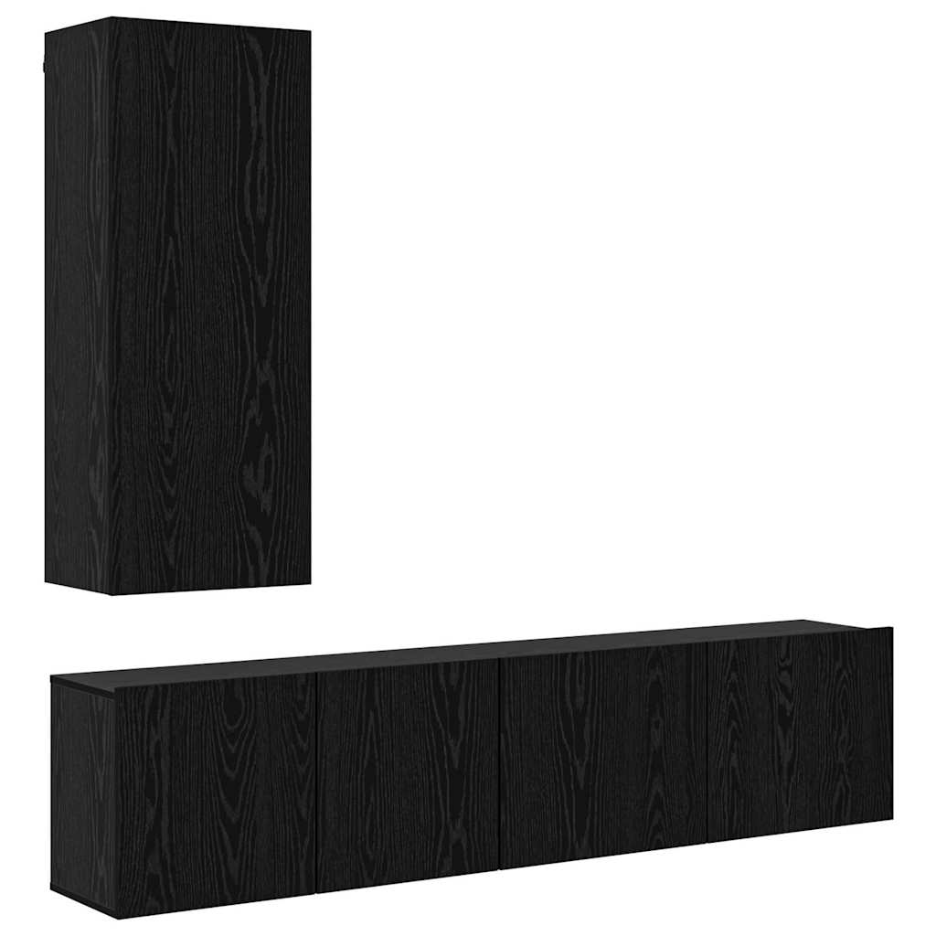 TV-wandmeubel Wandgemonteerd 5 pcs Zwart eiken Bewerkt hout is nu te koop bij PeponiXL, paradijselijk wonen!