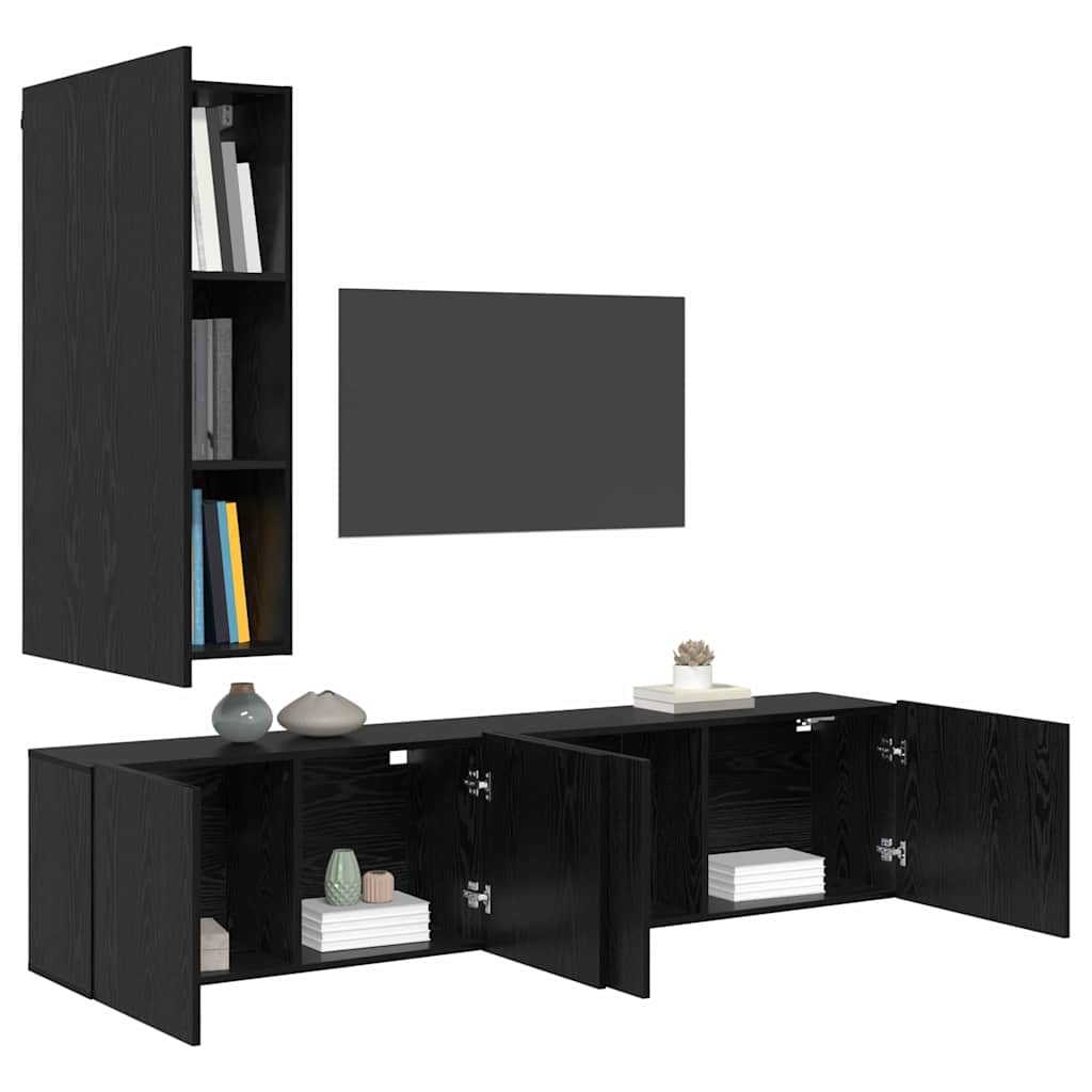 TV-wandmeubel Wandgemonteerd 5 pcs Zwart eiken Bewerkt hout is nu te koop bij PeponiXL, paradijselijk wonen!
