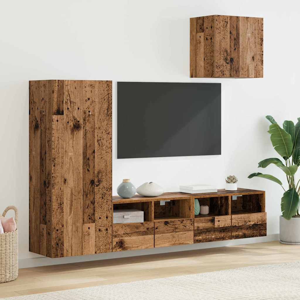 TV Wandmeubels 4 pcs Oud Hout Bewerkt hout is nu te koop bij PeponiXL, paradijselijk wonen!