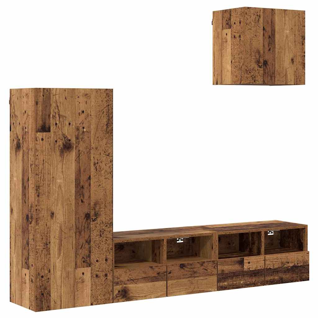 TV Wandmeubels 4 pcs Oud Hout Bewerkt hout is nu te koop bij PeponiXL, paradijselijk wonen!