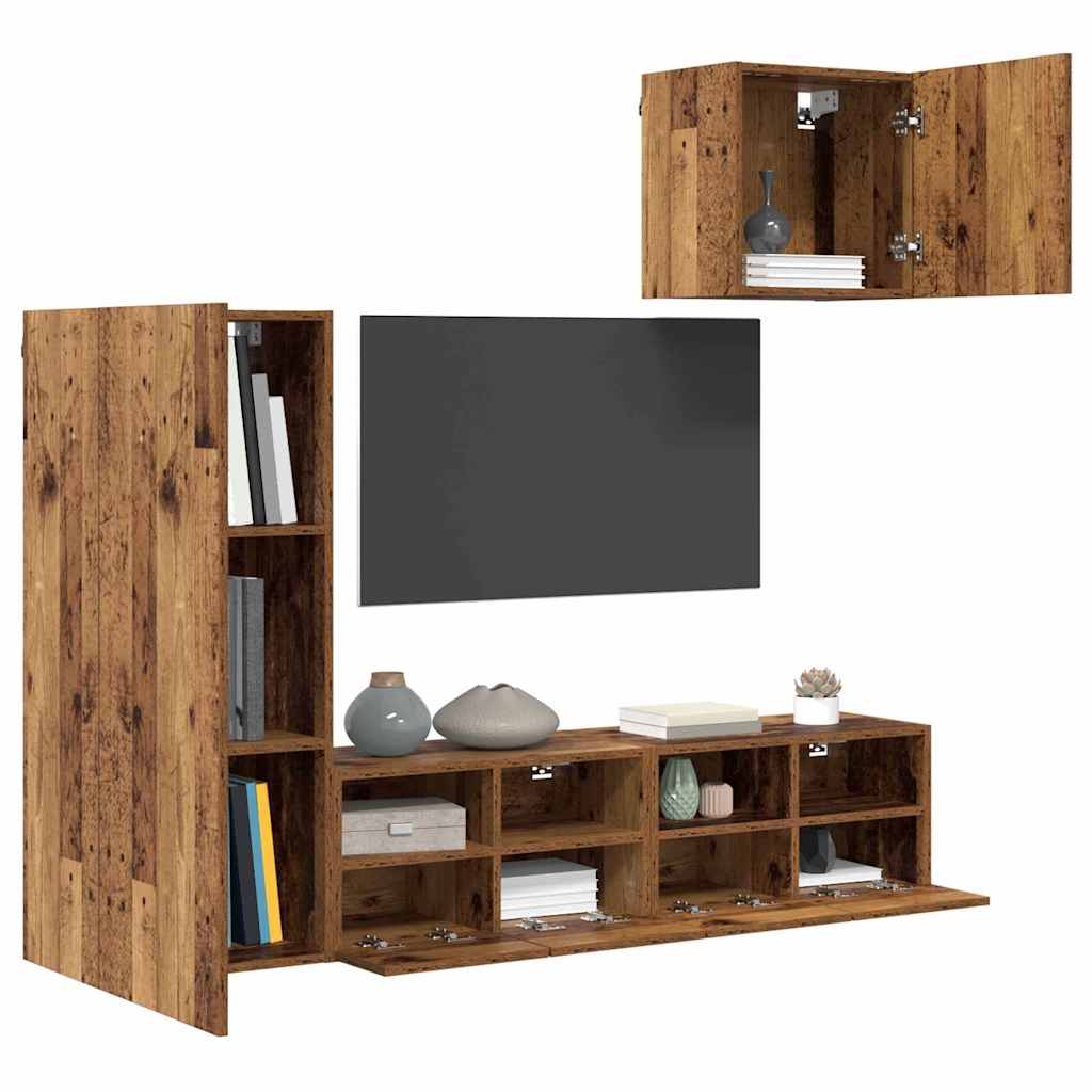 TV Wandmeubels 4 pcs Oud Hout Bewerkt hout is nu te koop bij PeponiXL, paradijselijk wonen!