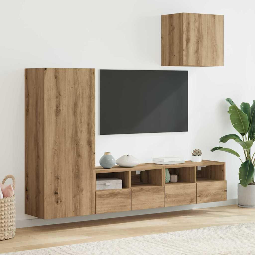 TV Wandmeubels 4 pcs Artisan Eiken Bewerkt hout is nu te koop bij PeponiXL, paradijselijk wonen!