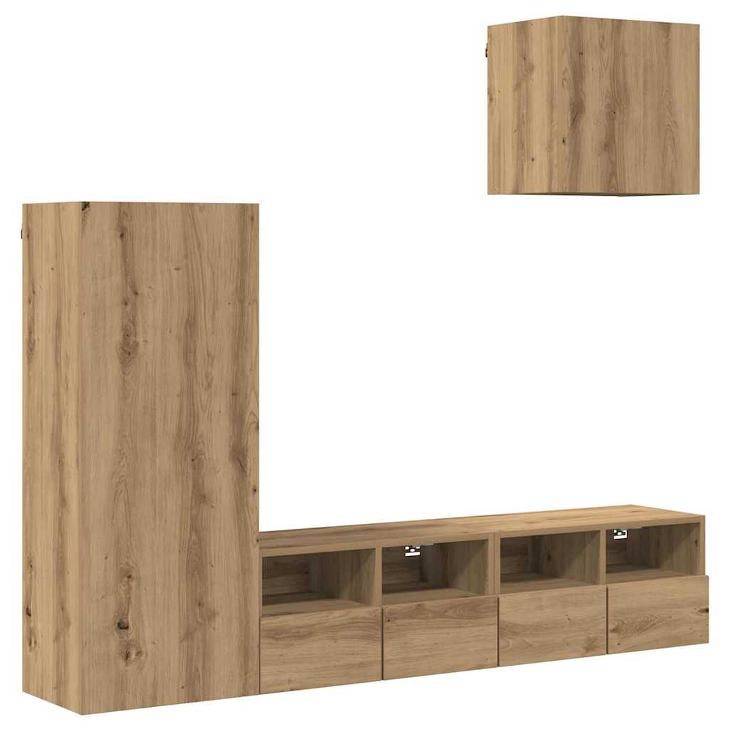 TV Wandmeubels 4 pcs Artisan Eiken Bewerkt hout is nu te koop bij PeponiXL, paradijselijk wonen!