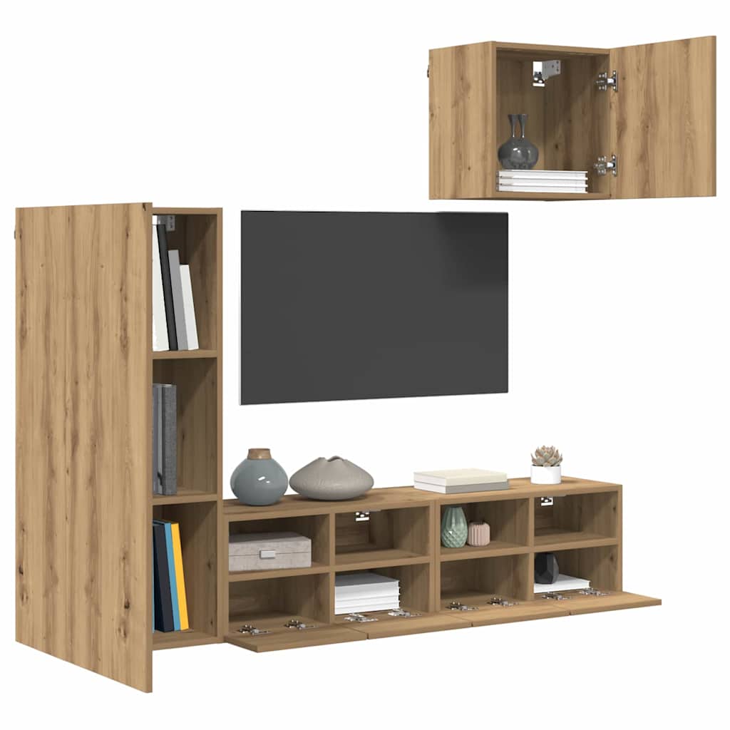 TV Wandmeubels 4 pcs Artisan Eiken Bewerkt hout is nu te koop bij PeponiXL, paradijselijk wonen!