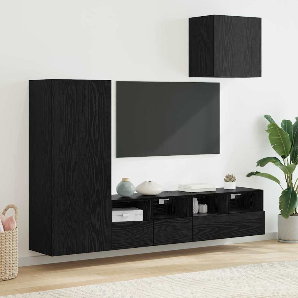 TV Wandmeubels 4 pcs Zwart Eiken Bewerkt hout is nu te koop bij PeponiXL, paradijselijk wonen!