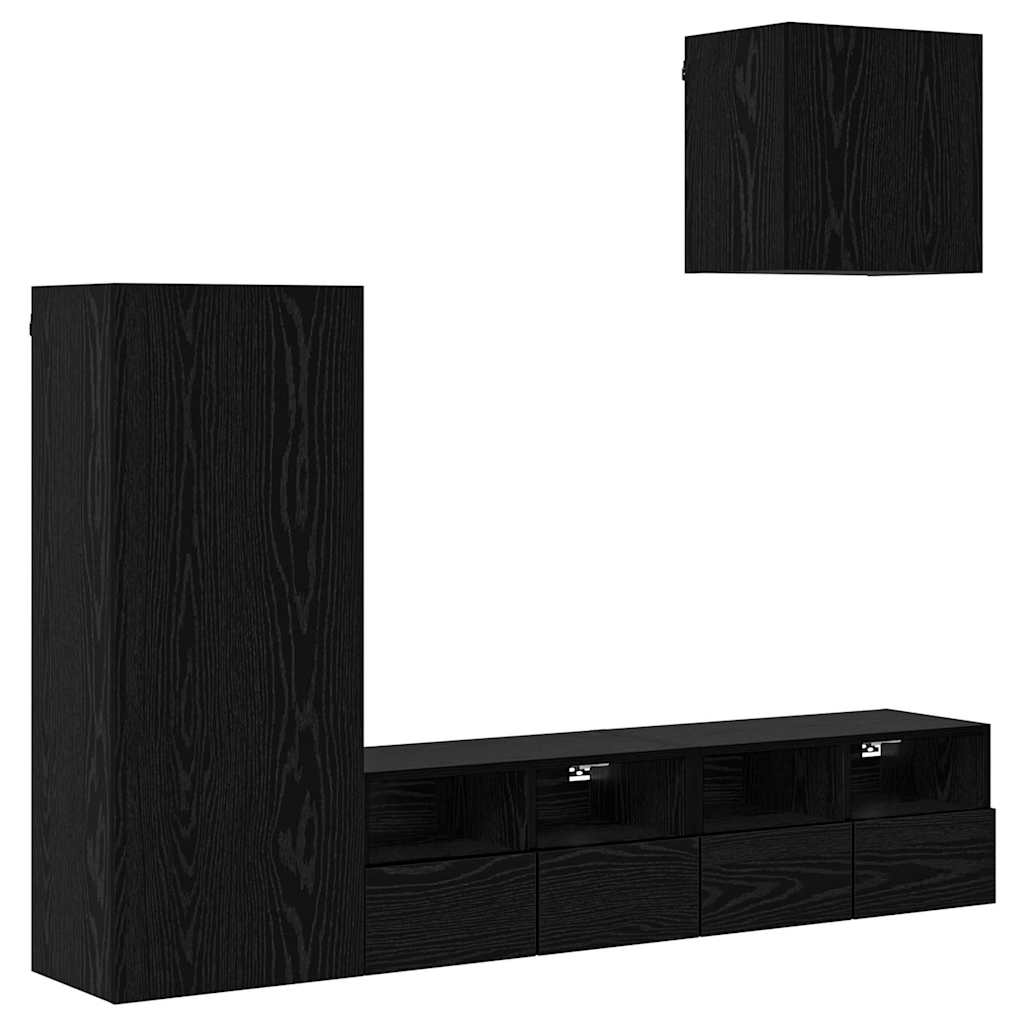 TV Wandmeubels 4 pcs Zwart Eiken Bewerkt hout is nu te koop bij PeponiXL, paradijselijk wonen!