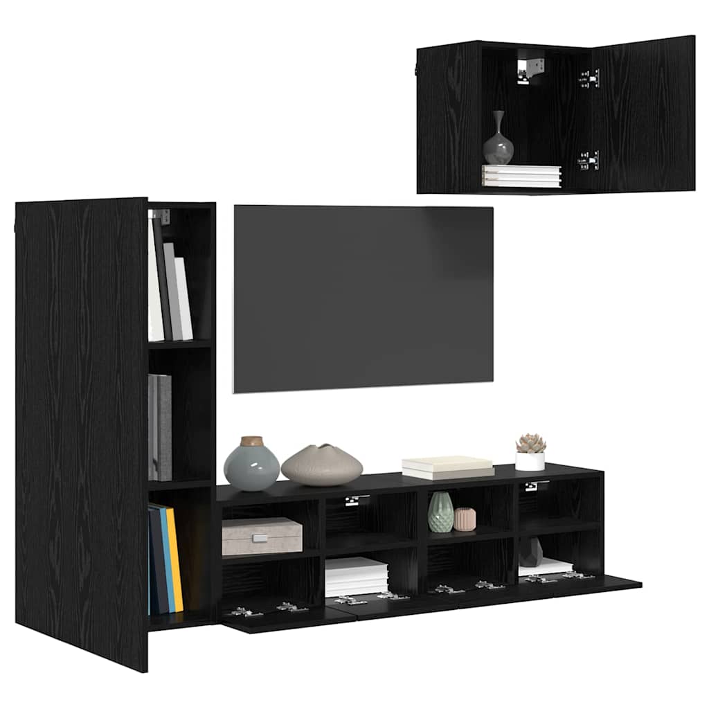 TV Wandmeubels 4 pcs Zwart Eiken Bewerkt hout is nu te koop bij PeponiXL, paradijselijk wonen!