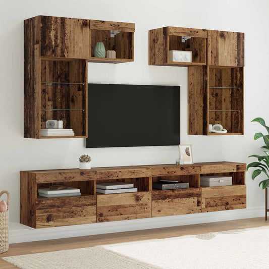 TV Wandmeubels Wandgemonteerd 6 pcs Zwart Eiken Bewerkt hout is nu te koop bij PeponiXL, paradijselijk wonen!
