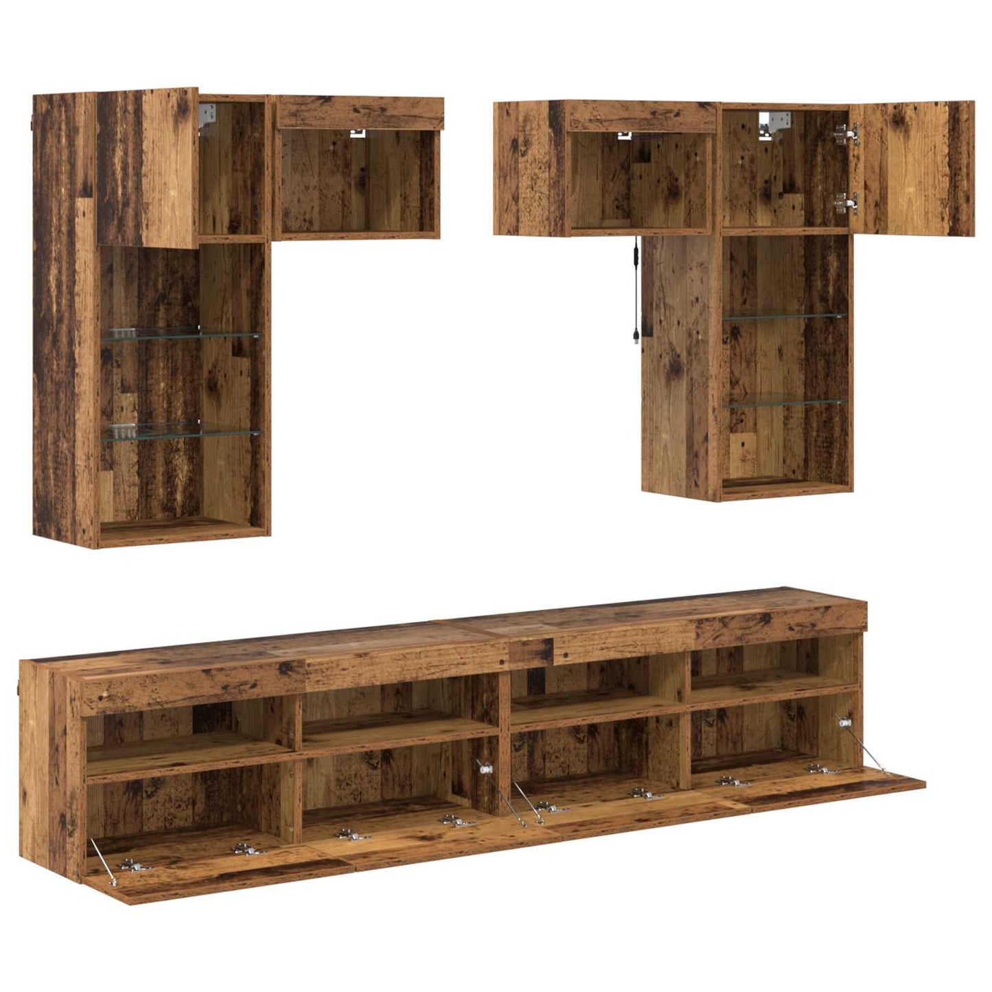TV Wandmeubels Wandgemonteerd 6 pcs Zwart Eiken Bewerkt hout is nu te koop bij PeponiXL, paradijselijk wonen!