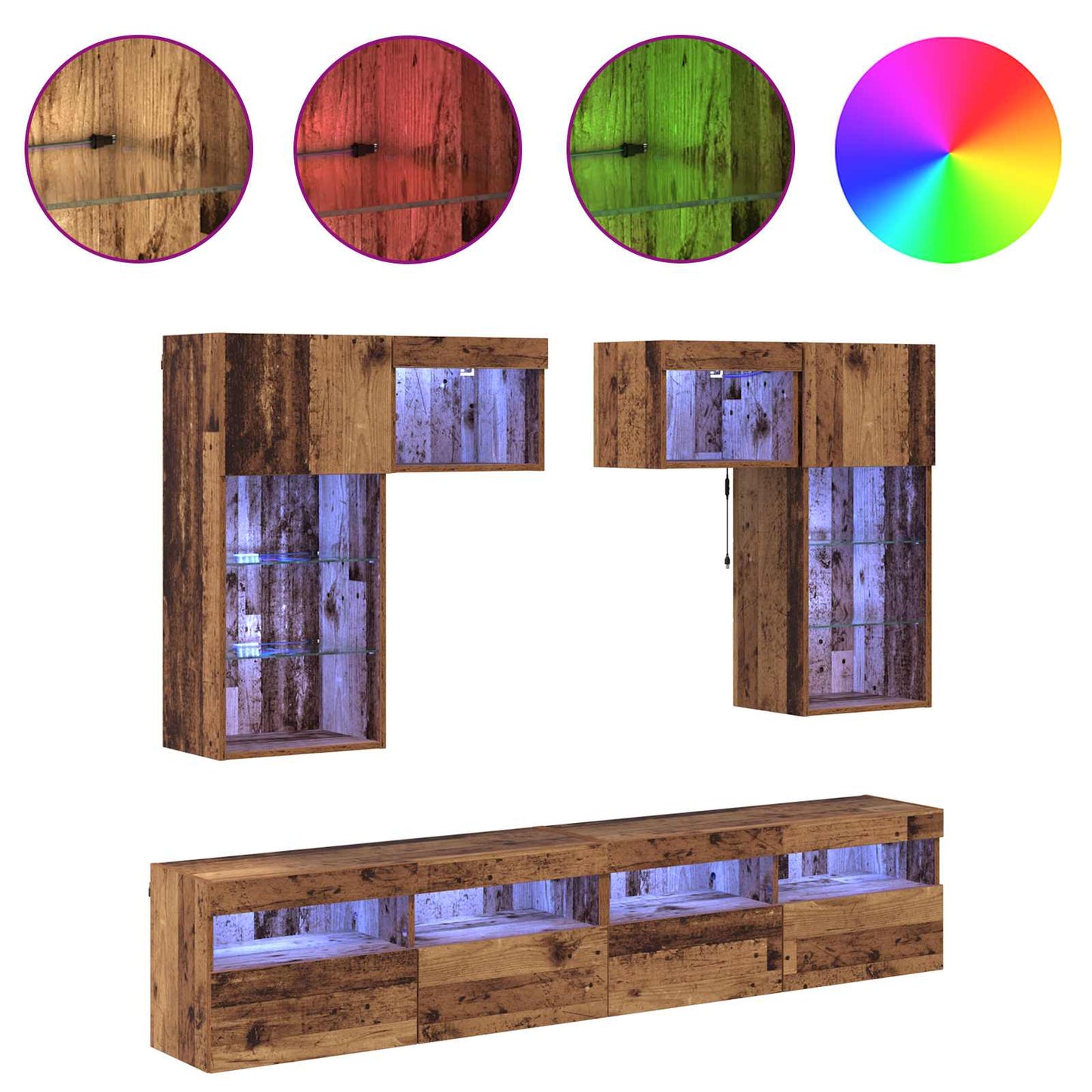 TV Wandmeubels Wandgemonteerd 6 pcs Zwart Eiken Bewerkt hout is nu te koop bij PeponiXL, paradijselijk wonen!