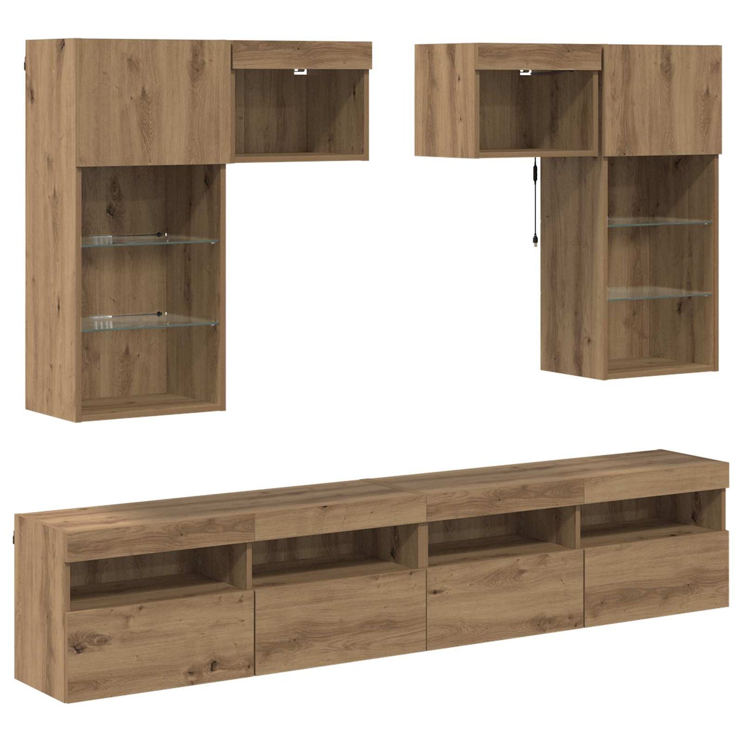 TV Wandmeubels met LED-striplichten 6 pcs Oud Hout Bewerkt hout is nu te koop bij PeponiXL, paradijselijk wonen!