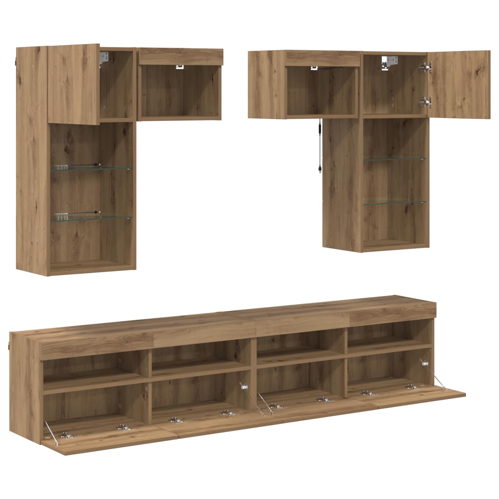 TV Wandmeubels met LED-striplichten 6 pcs Oud Hout Bewerkt hout is nu te koop bij PeponiXL, paradijselijk wonen!