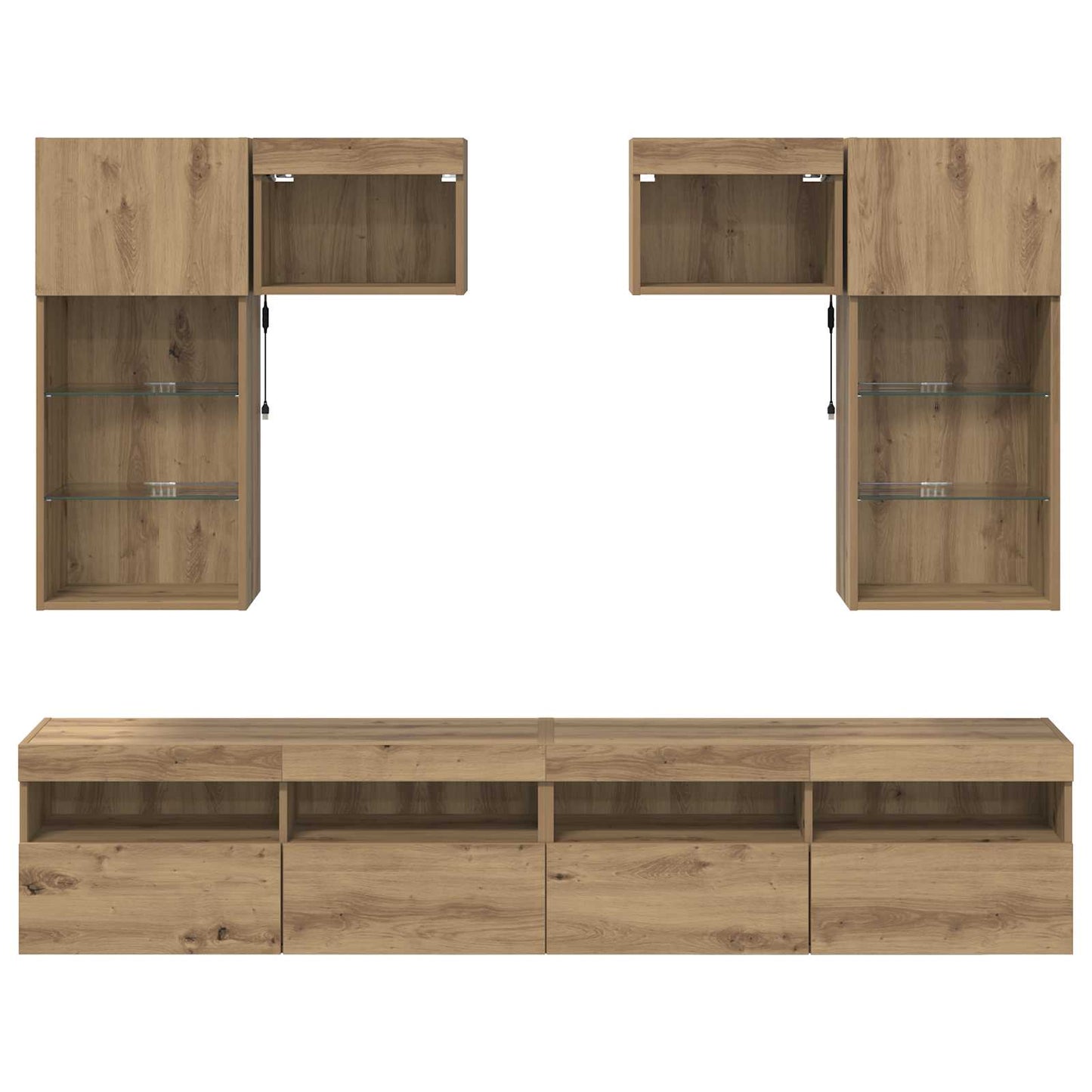 TV Wandmeubels met LED-striplichten 6 pcs Oud Hout Bewerkt hout is nu te koop bij PeponiXL, paradijselijk wonen!