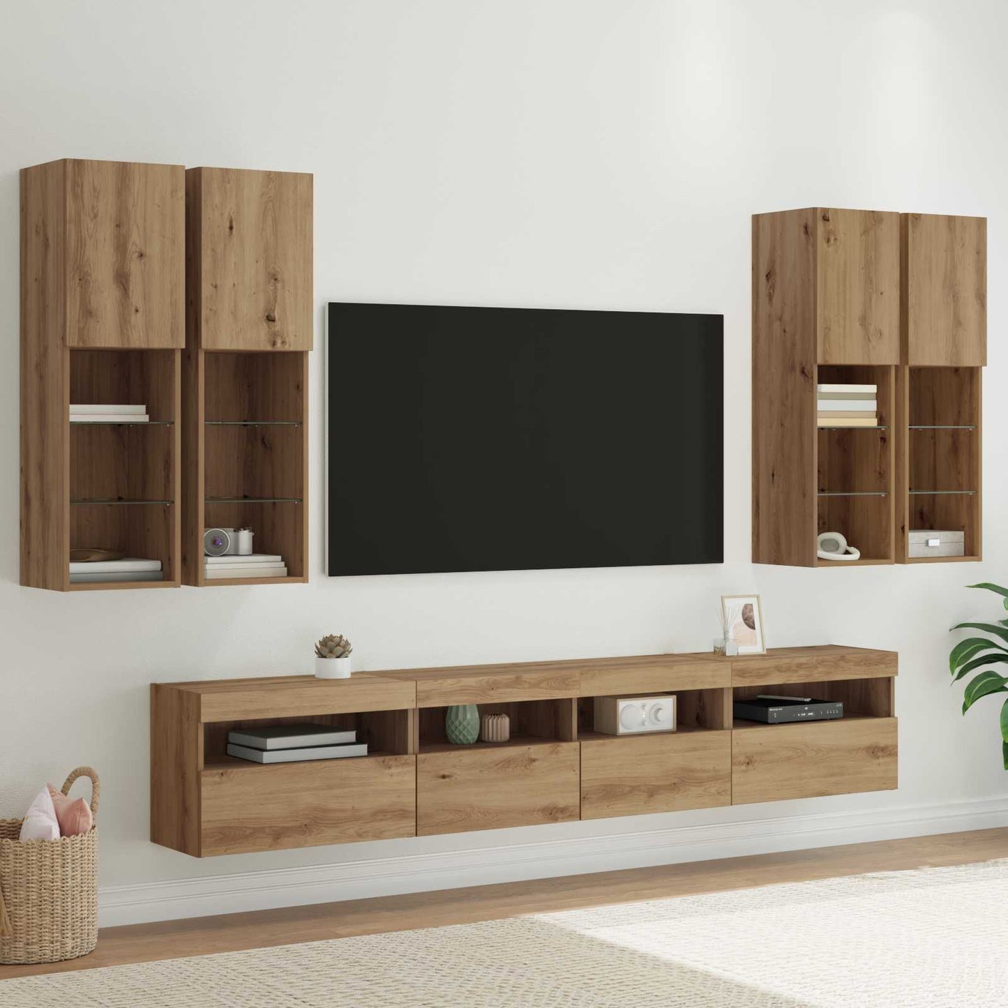 TV Wandkast Set met LED Lichten 7 pcs artisanaal eikenkleurig is nu te koop bij PeponiXL, paradijselijk wonen!