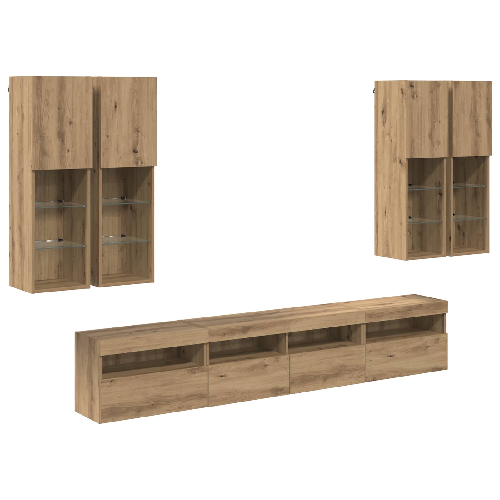 TV Wandkast Set met LED Lichten 7 pcs artisanaal eikenkleurig is nu te koop bij PeponiXL, paradijselijk wonen!