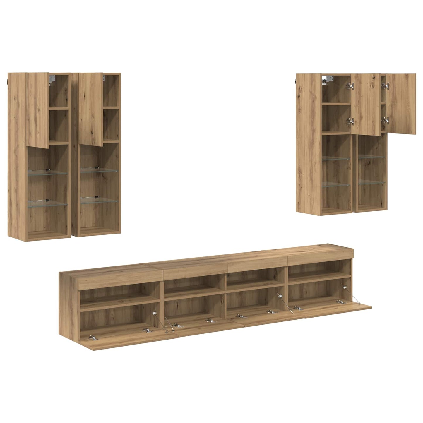 TV Wandkast Set met LED Lichten 7 pcs artisanaal eikenkleurig is nu te koop bij PeponiXL, paradijselijk wonen!