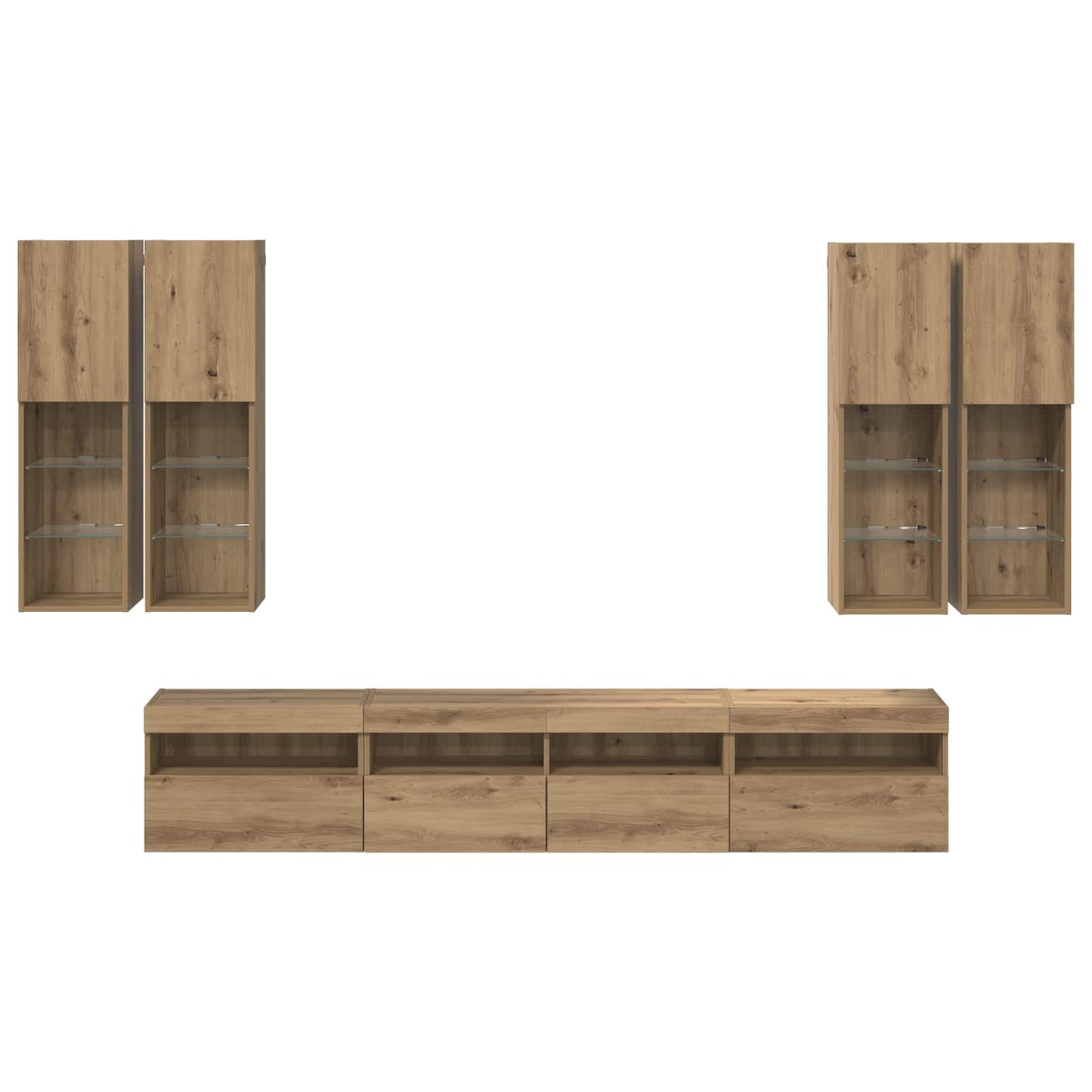 TV Wandkast Set met LED Lichten 7 pcs artisanaal eikenkleurig is nu te koop bij PeponiXL, paradijselijk wonen!
