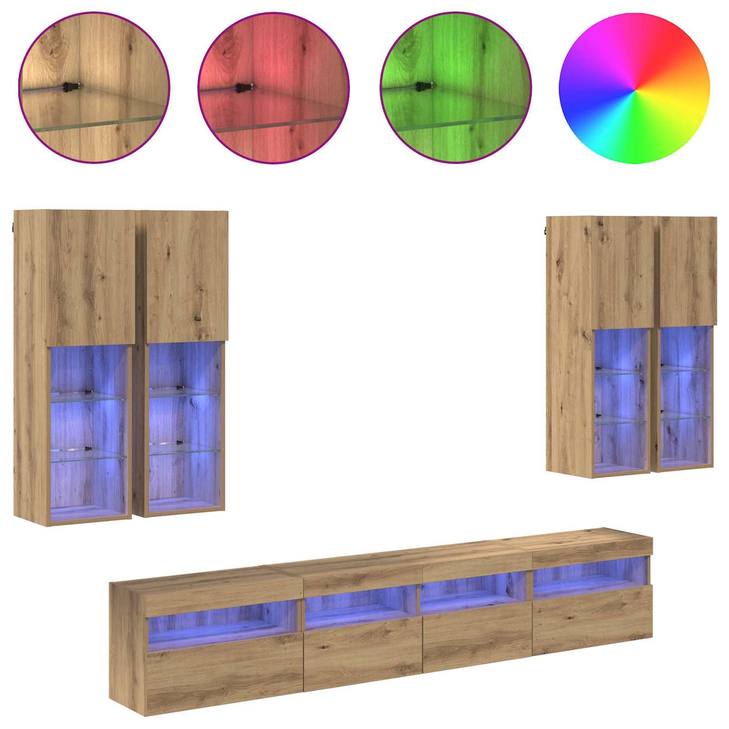 TV Wandkast Set met LED Lichten 7 pcs artisanaal eikenkleurig is nu te koop bij PeponiXL, paradijselijk wonen!