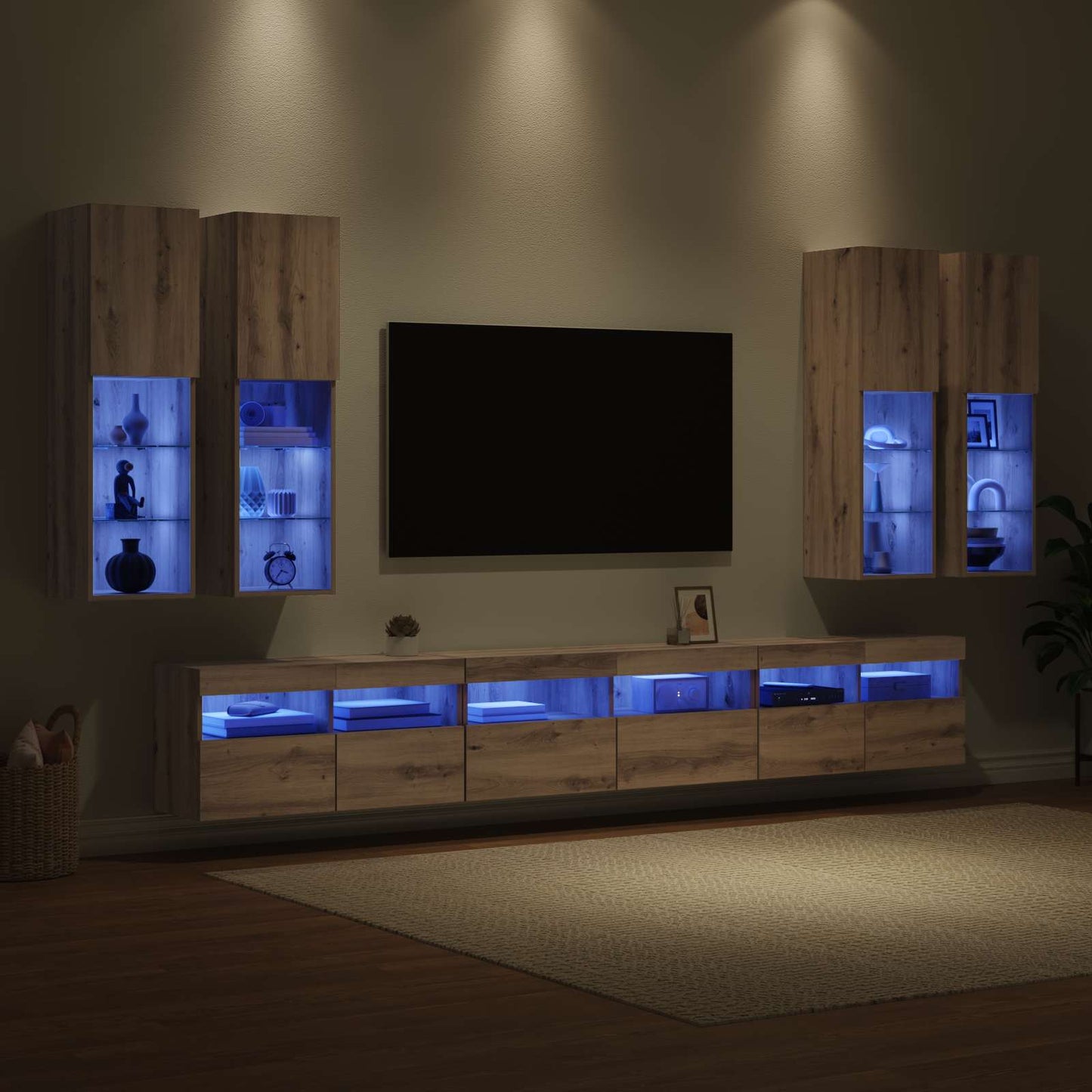 TV Wandkast Set Wandgemonteerd 7 pcs Artisan Eiken Bewerkt hout is nu te koop bij PeponiXL, paradijselijk wonen!