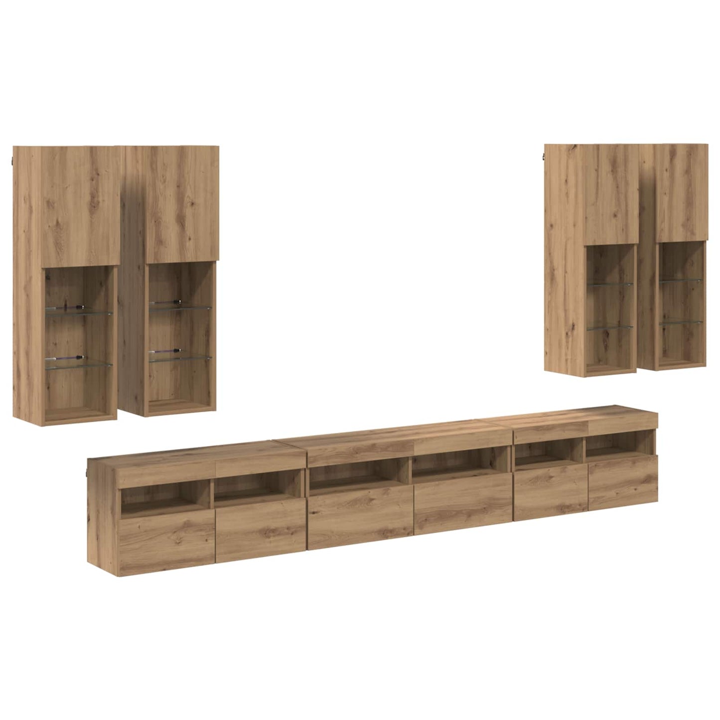 TV Wandkast Set Wandgemonteerd 7 pcs Artisan Eiken Bewerkt hout is nu te koop bij PeponiXL, paradijselijk wonen!