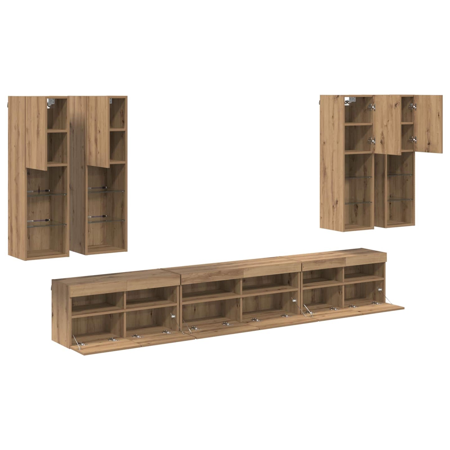 TV Wandkast Set Wandgemonteerd 7 pcs Artisan Eiken Bewerkt hout is nu te koop bij PeponiXL, paradijselijk wonen!