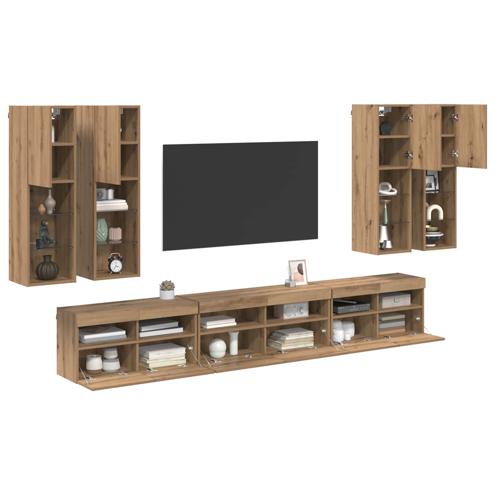 TV Wandkast Set Wandgemonteerd 7 pcs Artisan Eiken Bewerkt hout is nu te koop bij PeponiXL, paradijselijk wonen!