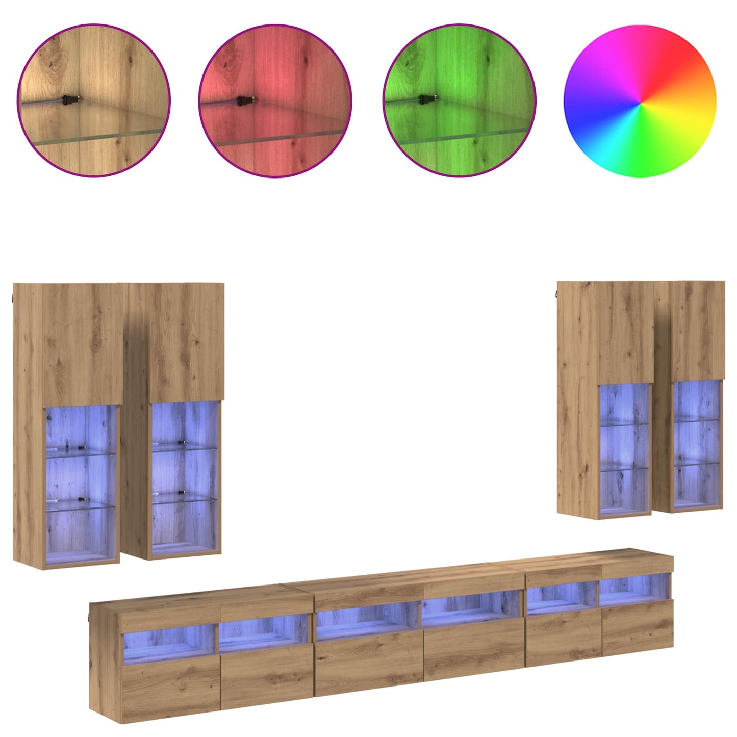 TV Wandkast Set Wandgemonteerd 7 pcs Artisan Eiken Bewerkt hout is nu te koop bij PeponiXL, paradijselijk wonen!